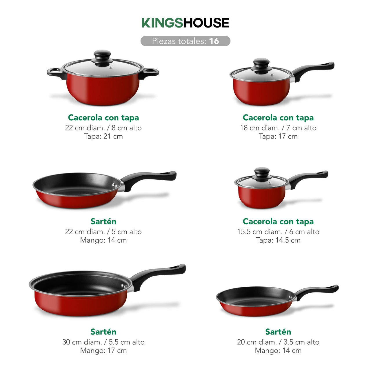 Juego de Ollas, Sartenes, Comal y Utensilios Cocina 16 Pzas