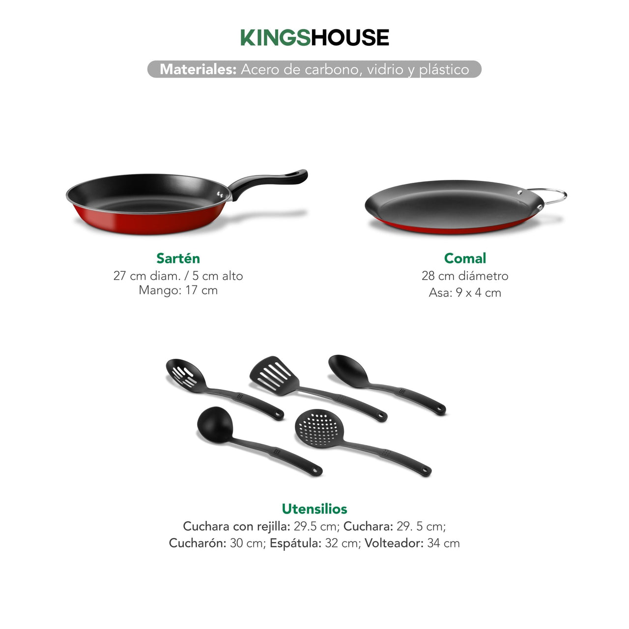 Juego de Ollas, Sartenes, Comal y Utensilios Cocina 16 Pzas