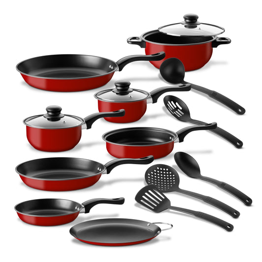 Juego de Ollas, Sartenes, Comal y Utensilios Cocina 16 PzasCOOKDOM16-ROJ