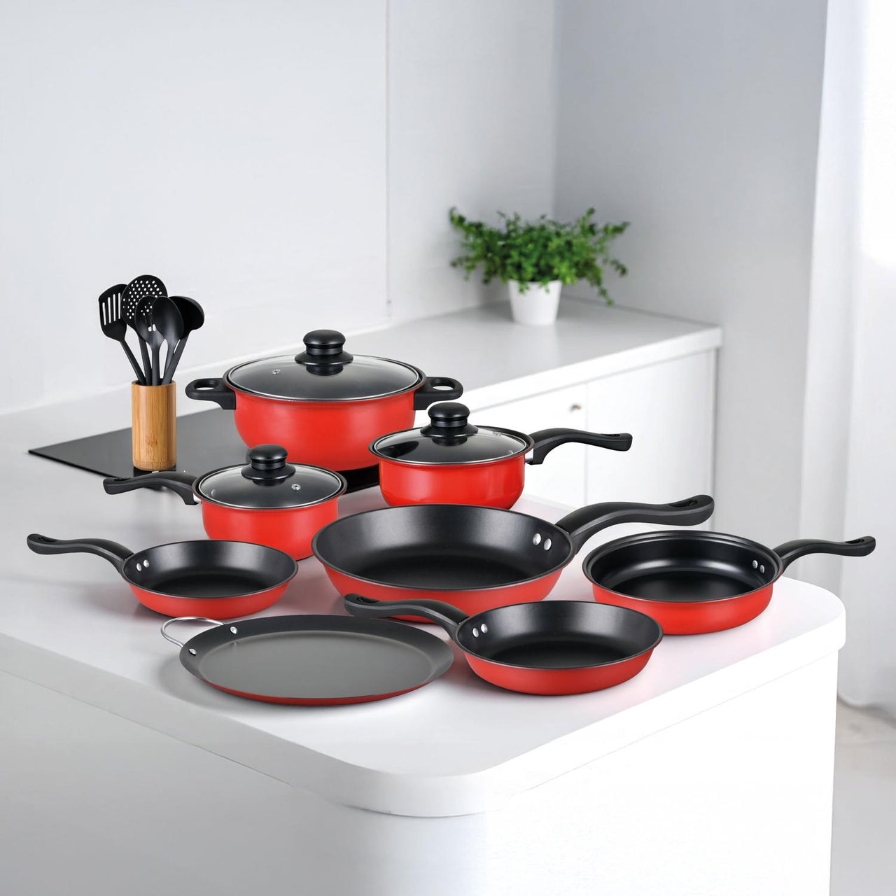 Juego de Ollas, Sartenes y Utensilios de Cocina 16 Pzas