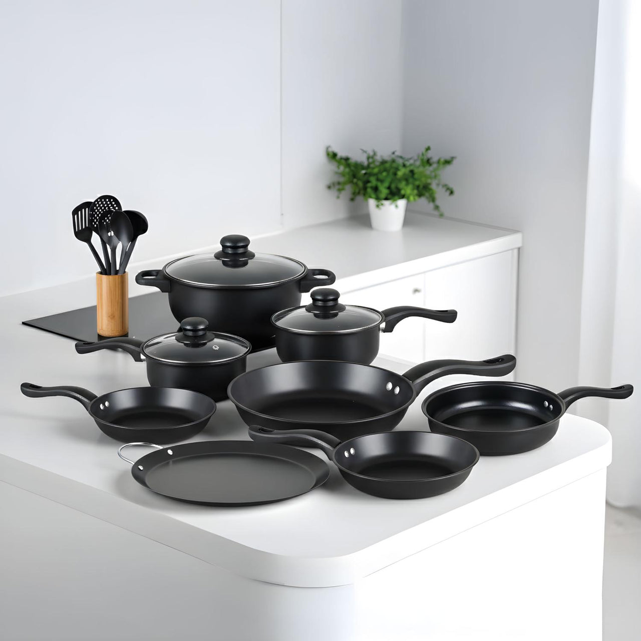 Juego de Ollas, Sartenes y Utensilios de Cocina 16 Pzas