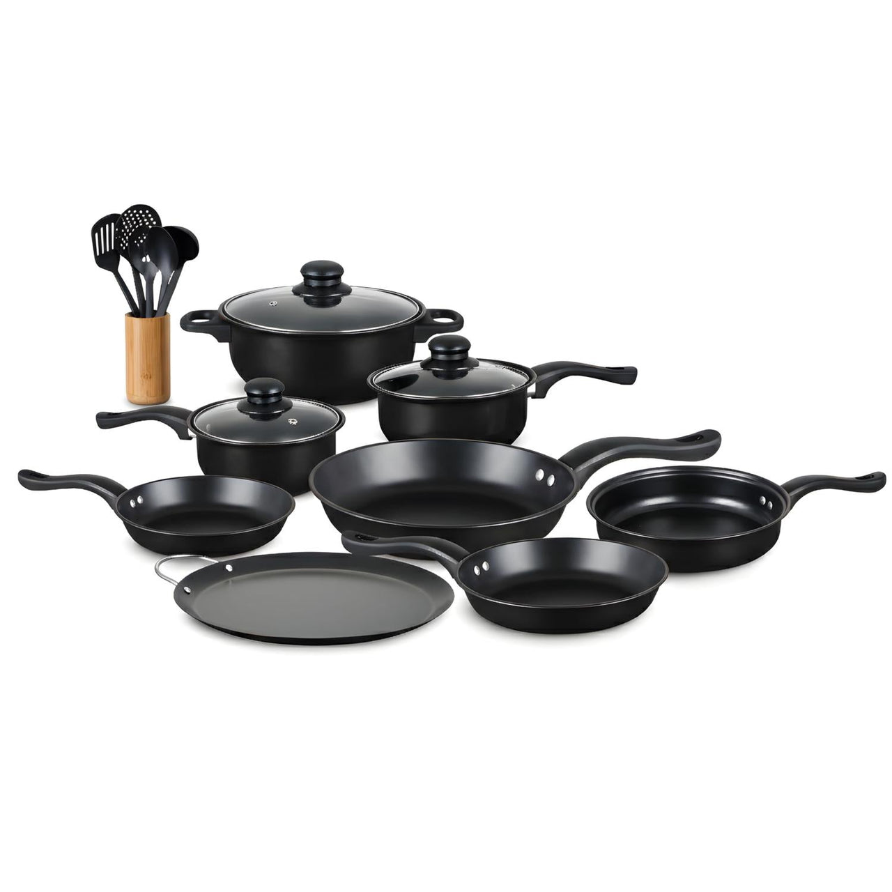 Juego de Ollas, Sartenes y Utensilios de Cocina 16 Pzas