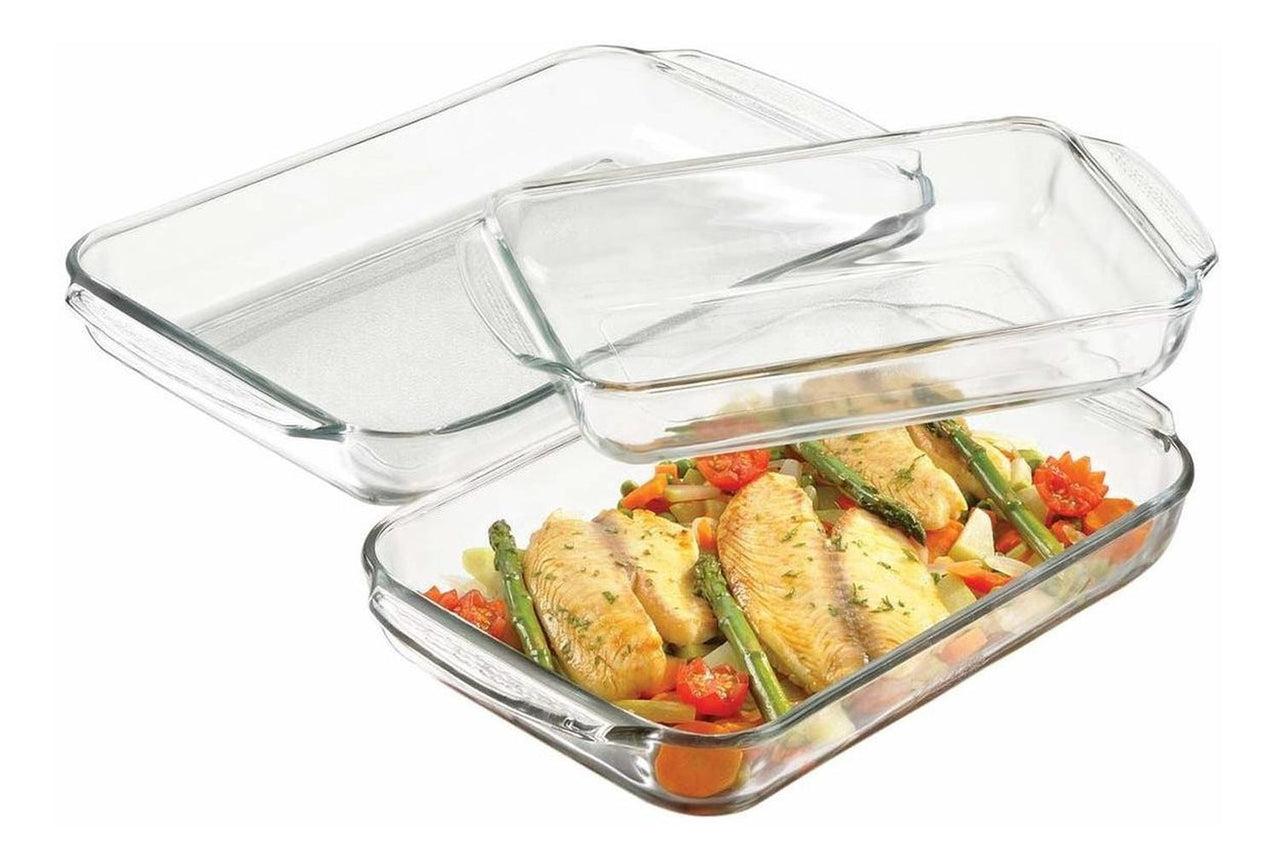 Juego Refractarios Bandejas Vidrio 3 Pzas De Horno Pyrorey