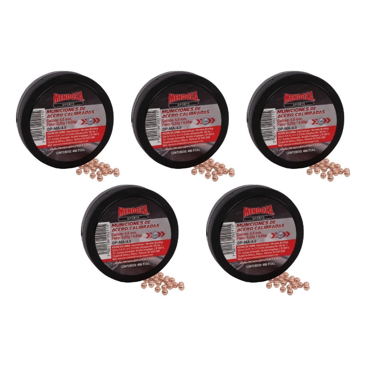 Kit 5 Municion Calibrada De Acero DP-MA-4.5 Mendoza 400 Pzs