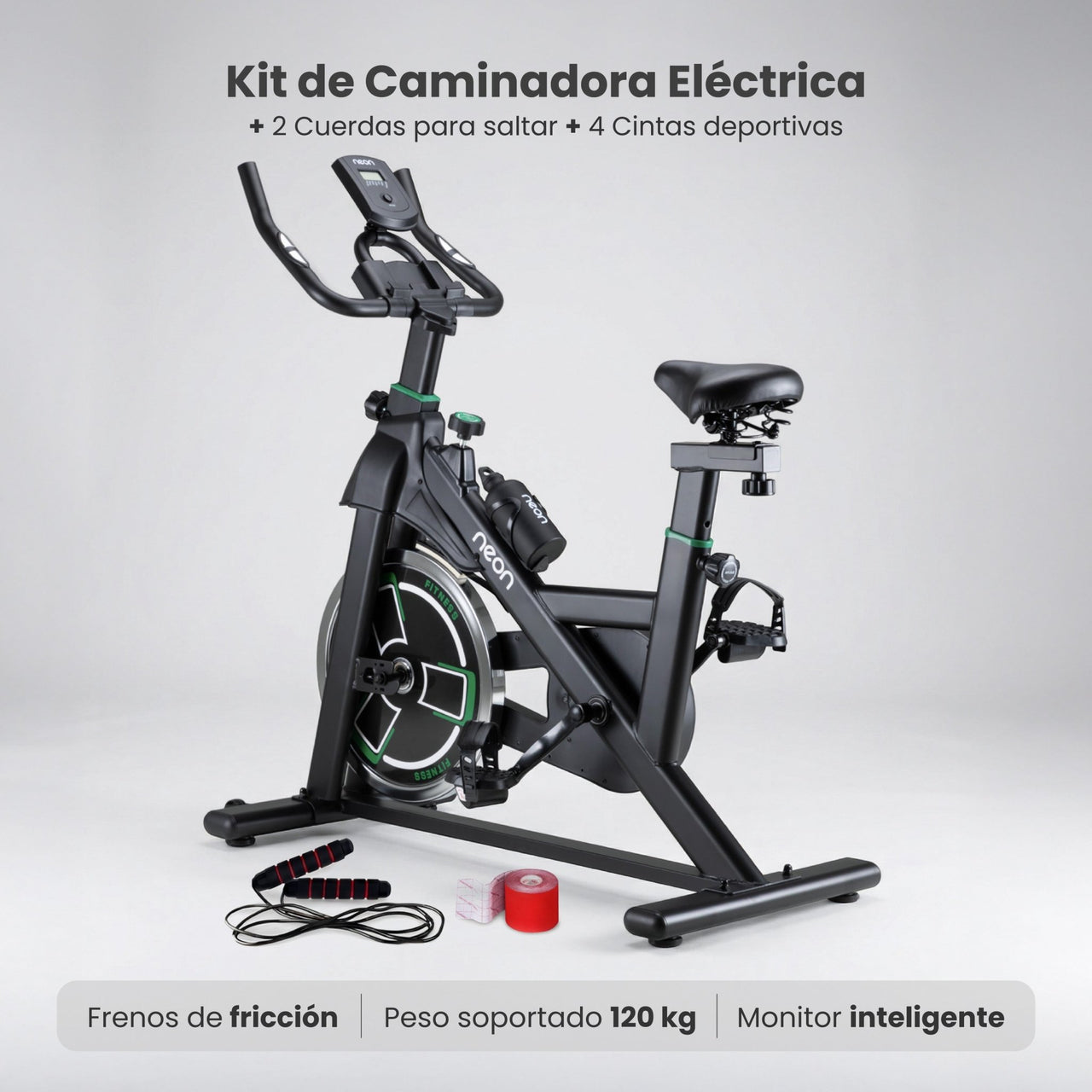 Kit Bicicleta Spinning + Cuerdas Saltar + Cintas Deportivas