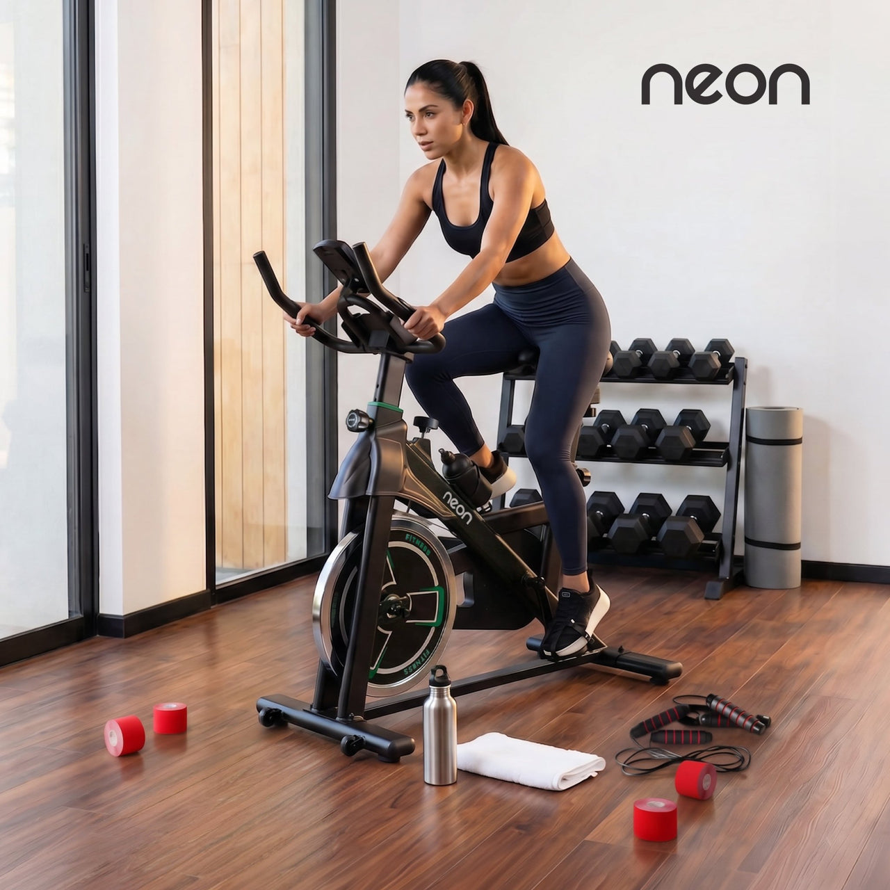 Kit Bicicleta Spinning + Cuerdas Saltar + Cintas Deportivas