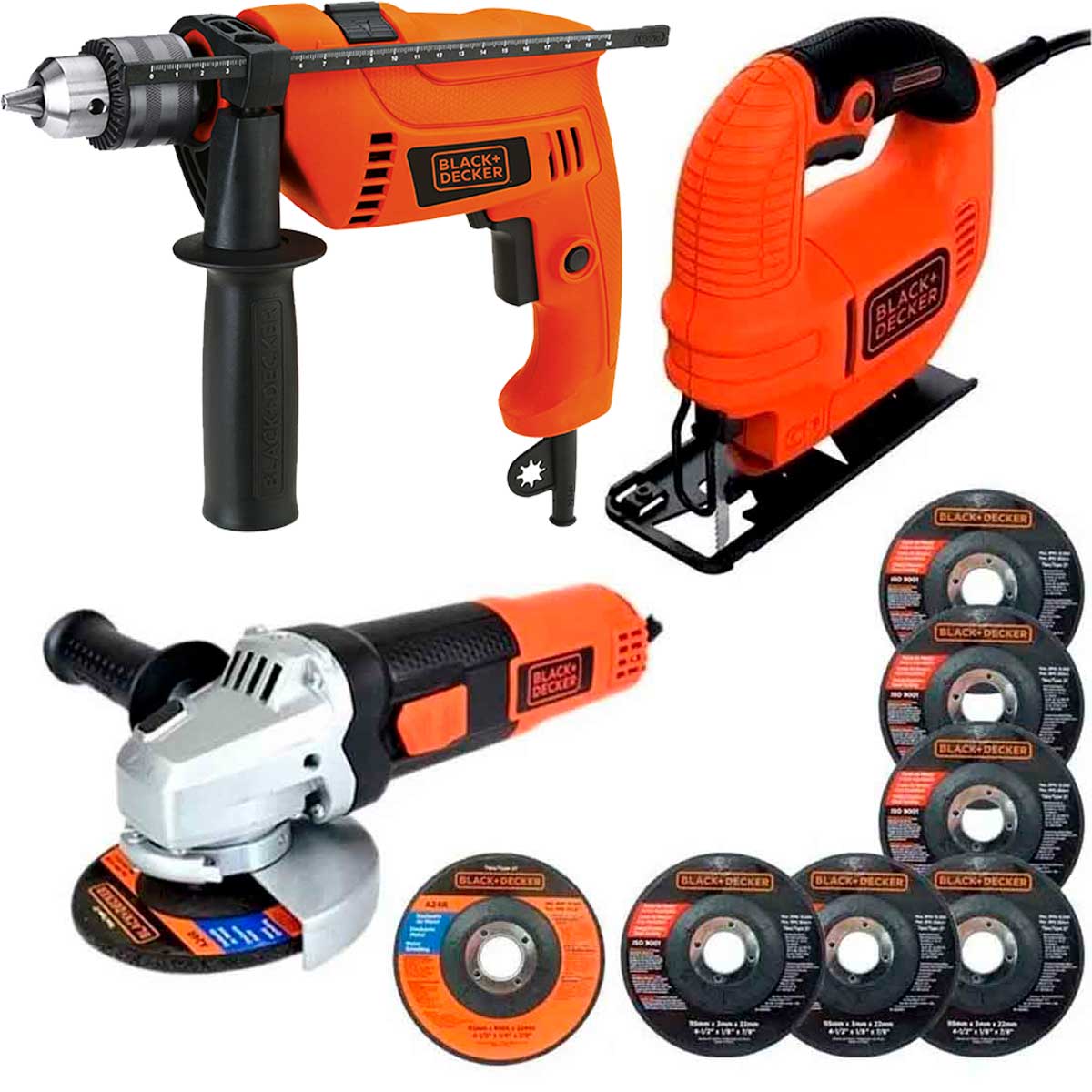 Kit Black&decker Taladro Esmeriladora Discos Sierra Caladora