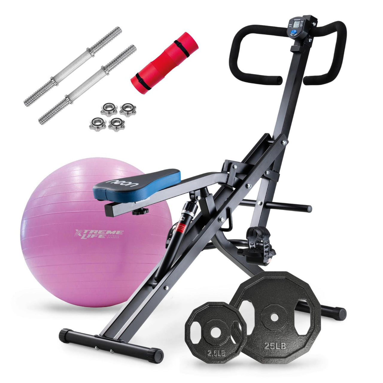 Kit Ejercicio en Casa Banco Mancuernas Pelota Yoga Discos