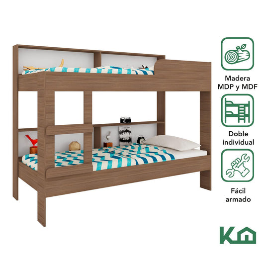 Litera Doble Individual Base Cama Con Estante KingsHouseBEDTW1 - MAD
