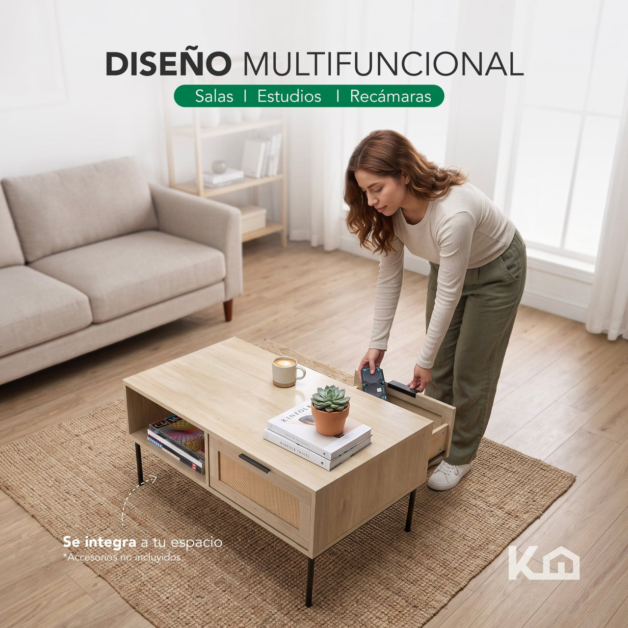 Mesa de Centro Auxiliar de Madera y Metal Minimalista
