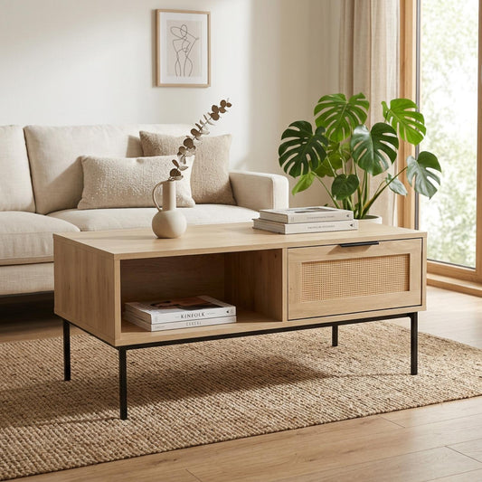 Mesa de Centro Auxiliar de Madera y Metal MinimalistaTABL-RATN1