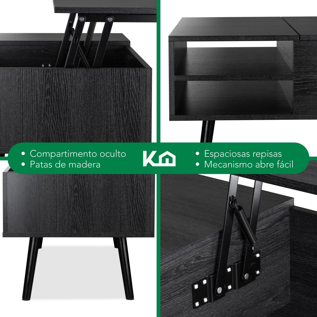 Mesa de Centro Elevable de Madera con Almacenamiento Oculto
