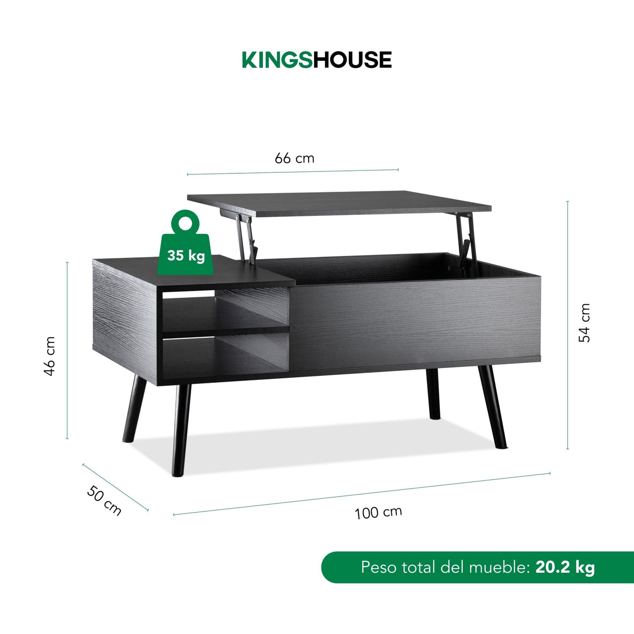 Mesa de Centro Elevable de Madera con Almacenamiento Oculto