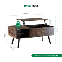 Thumbnail for Mesa de Centro Elevable de Madera con Almacenamiento Oculto
