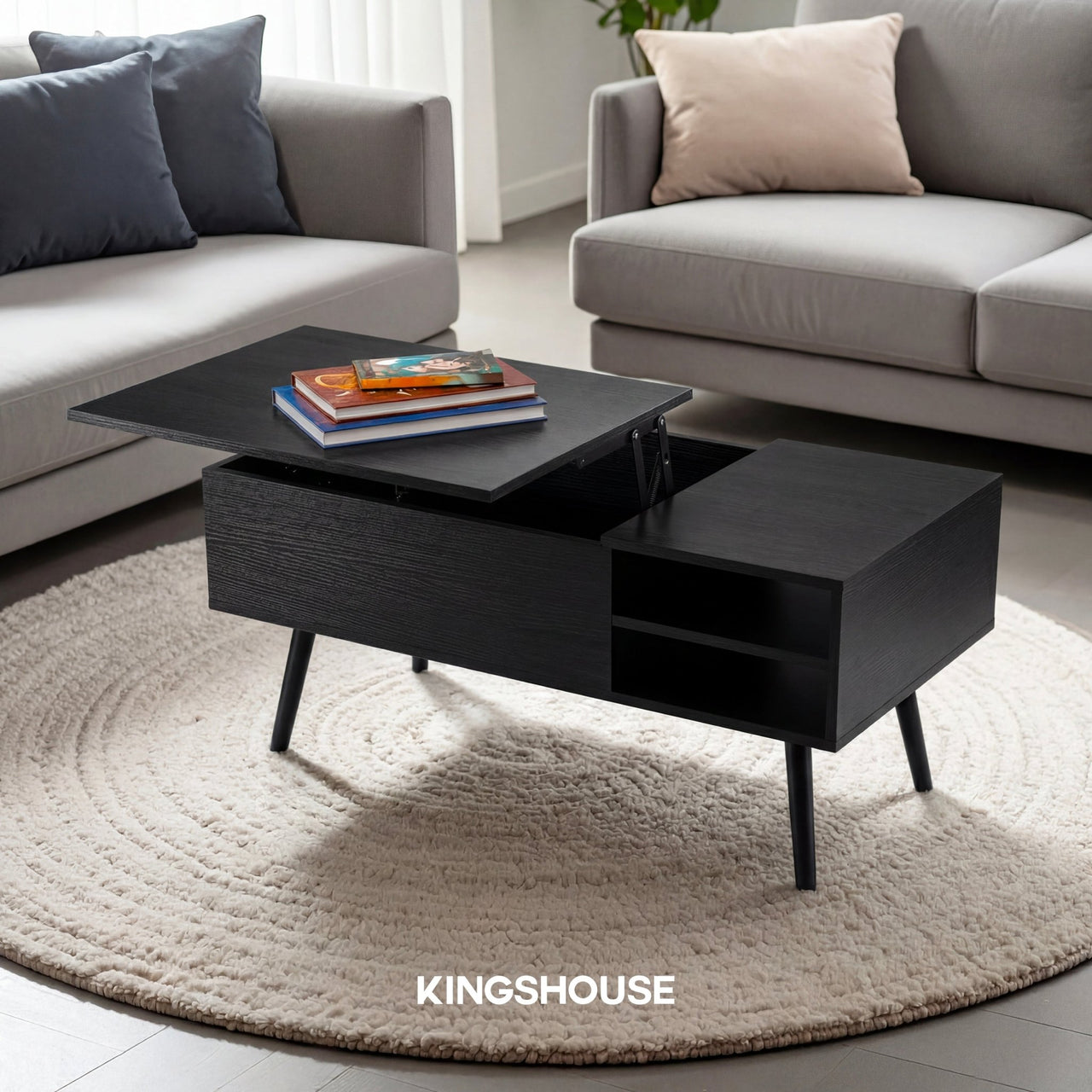 Mesa de Centro Elevable de Madera con Almacenamiento Oculto