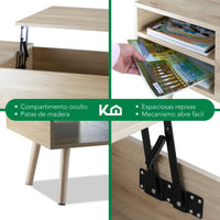 Thumbnail for Mesa de Centro Elevable de Madera con Almacenamiento Oculto