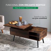 Thumbnail for Mesa de Centro Elevable de Madera con Almacenamiento Oculto