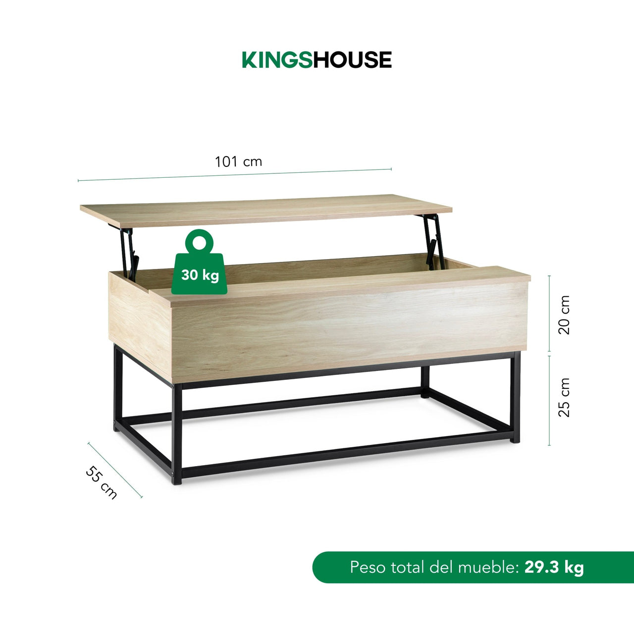 Mesa De Centro Elevable Montan Almacenamiento Interno Madera