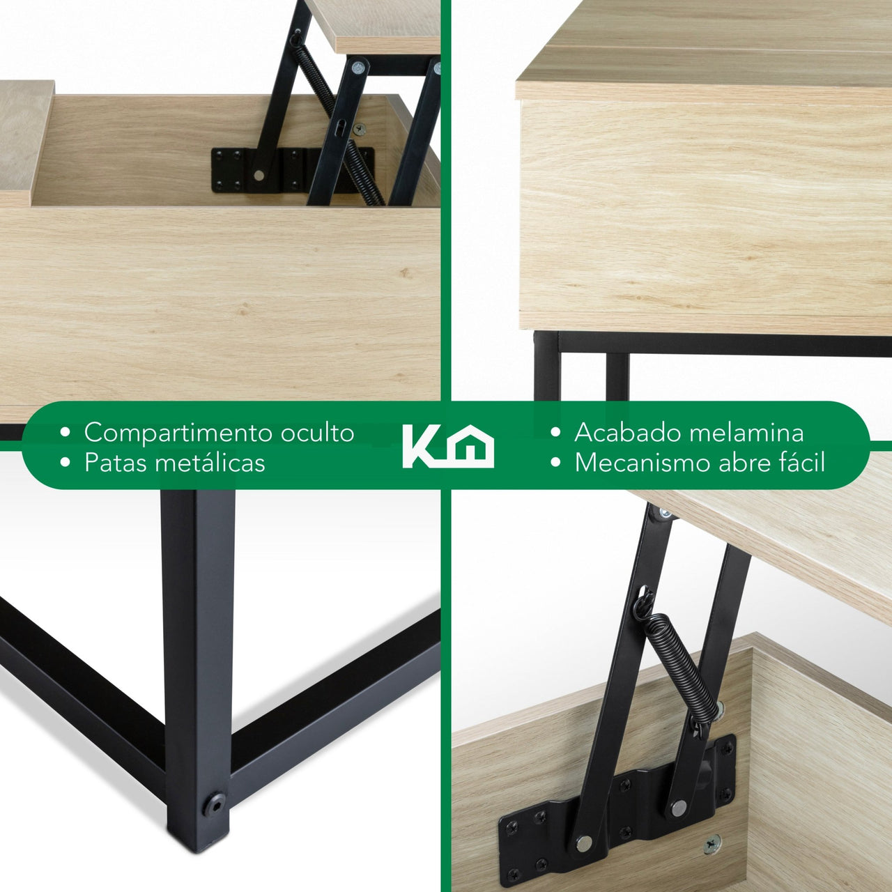 Mesa De Centro Elevable Montan Almacenamiento Interno Madera