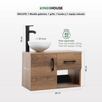 Thumbnail for Mueble Flotante Baño con Lavabo + Espejo Redondo LED