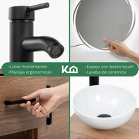 Thumbnail for Mueble Flotante Baño con Lavabo + Espejo Redondo LED