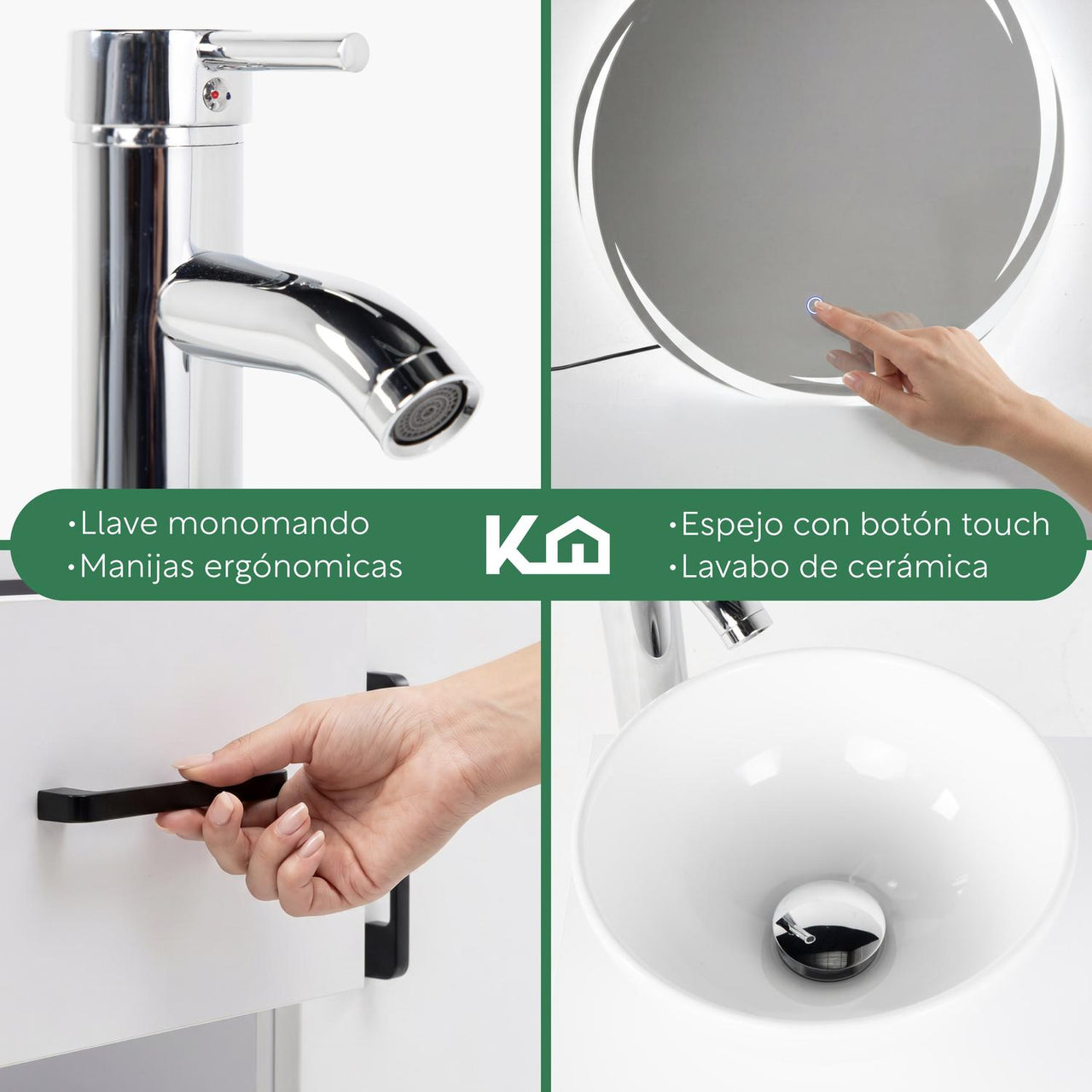 Mueble Flotante Baño con Lavabo + Espejo Redondo LED