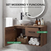 Thumbnail for Mueble Flotante Baño con Lavabo + Espejo Redondo LED