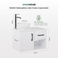 Thumbnail for Mueble Flotante Baño con Lavabo + Espejo Redondo LED