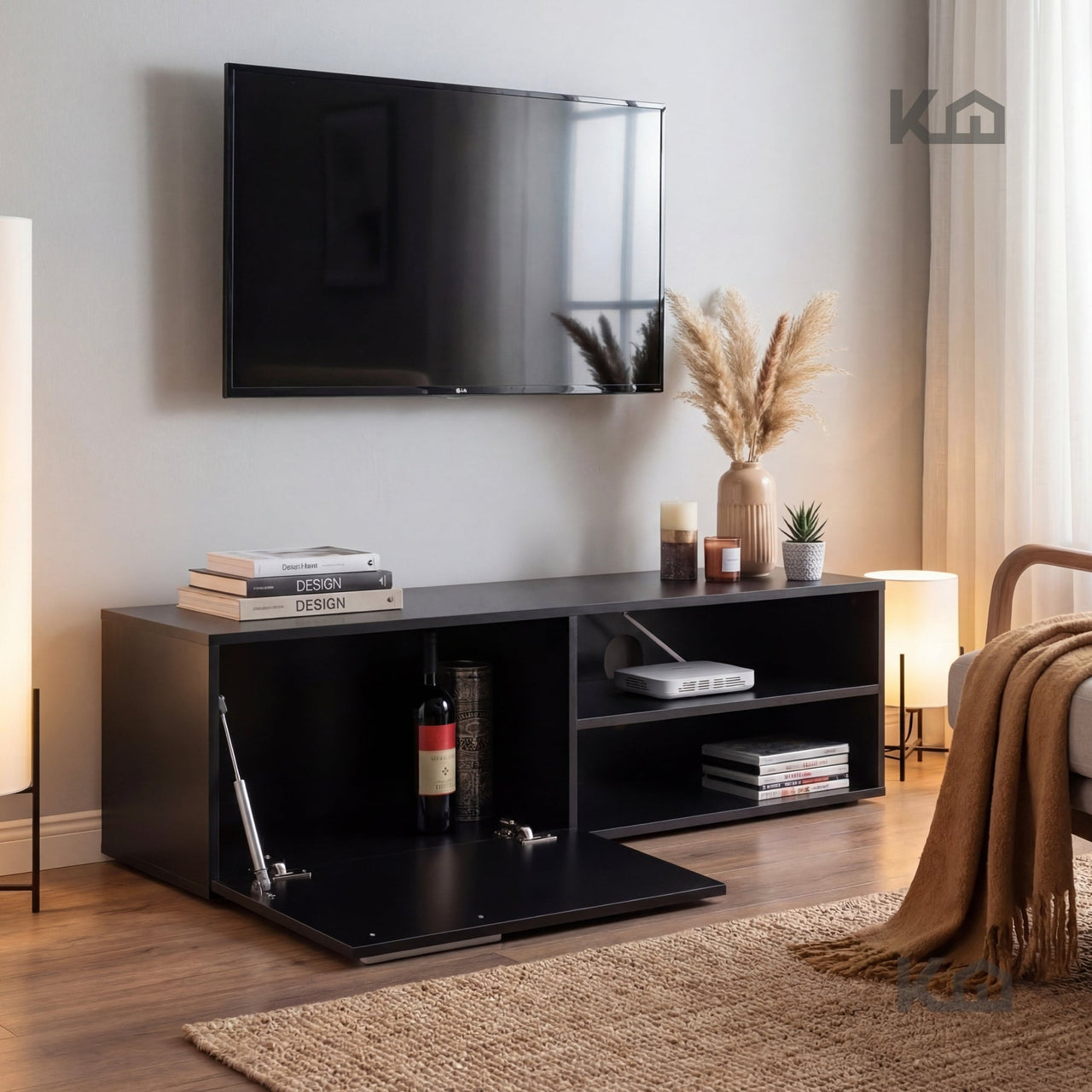 Mueble TV 55” con Almacenamiento Moderno de Madera