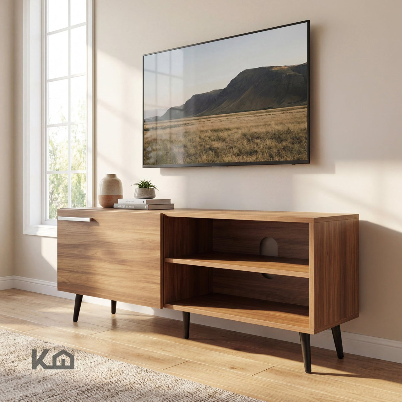 Mueble TV 55” con Repisas Diseño Moderno Funcional