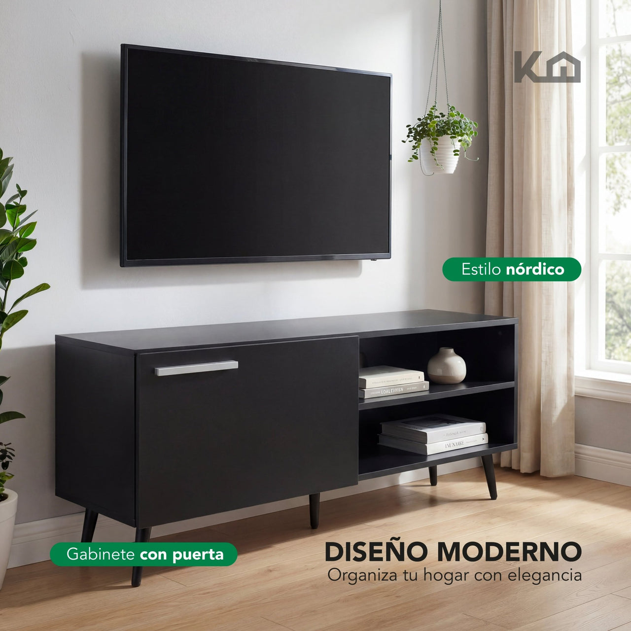 Mueble TV 55” con Repisas Diseño Moderno Funcional