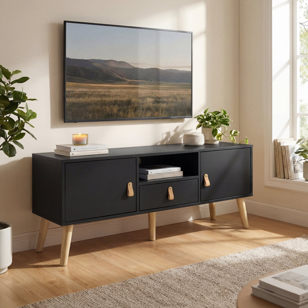 Mueble TV 55” Estilo Moderno con Repisas Prácticas