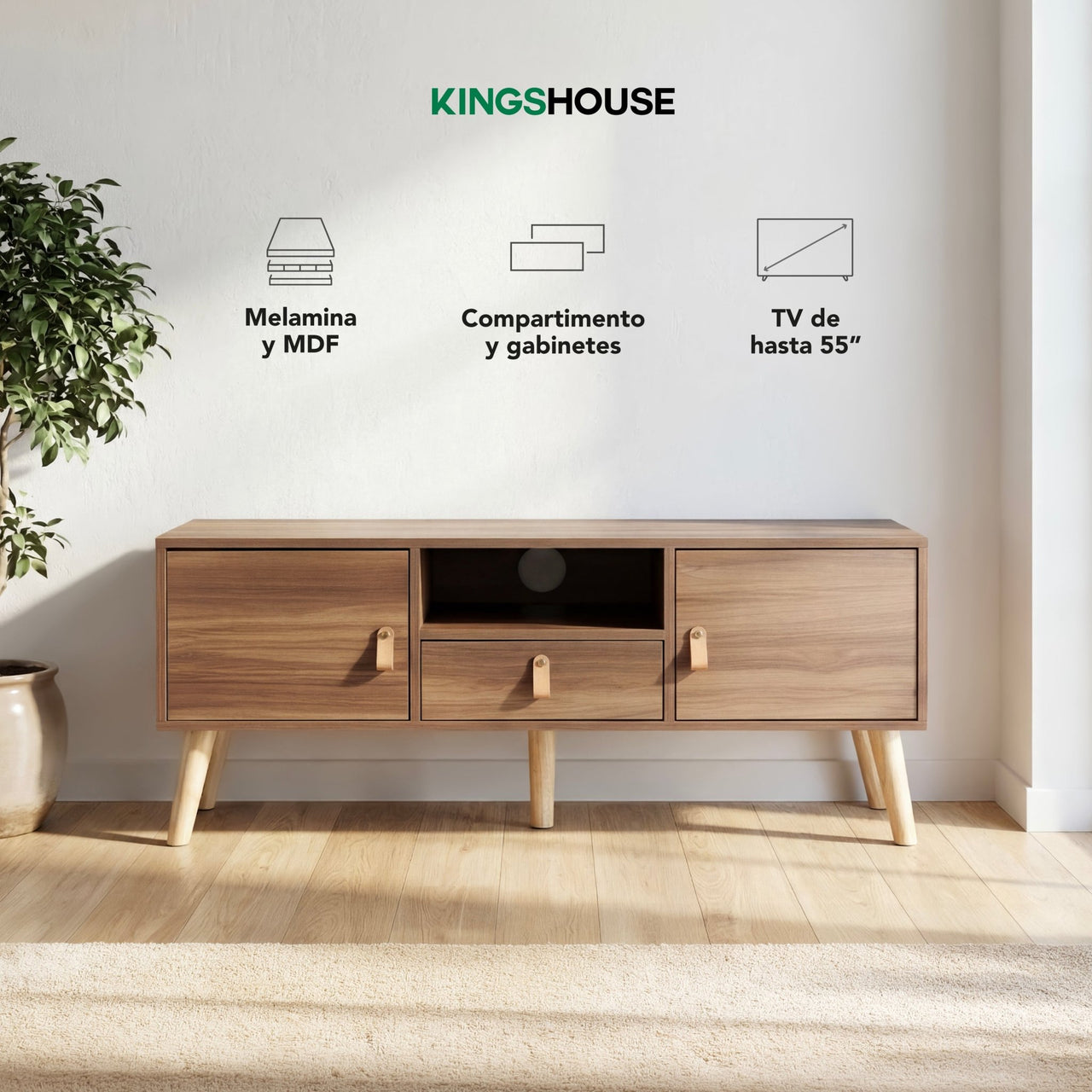 Mueble TV 55” Estilo Moderno con Repisas Prácticas