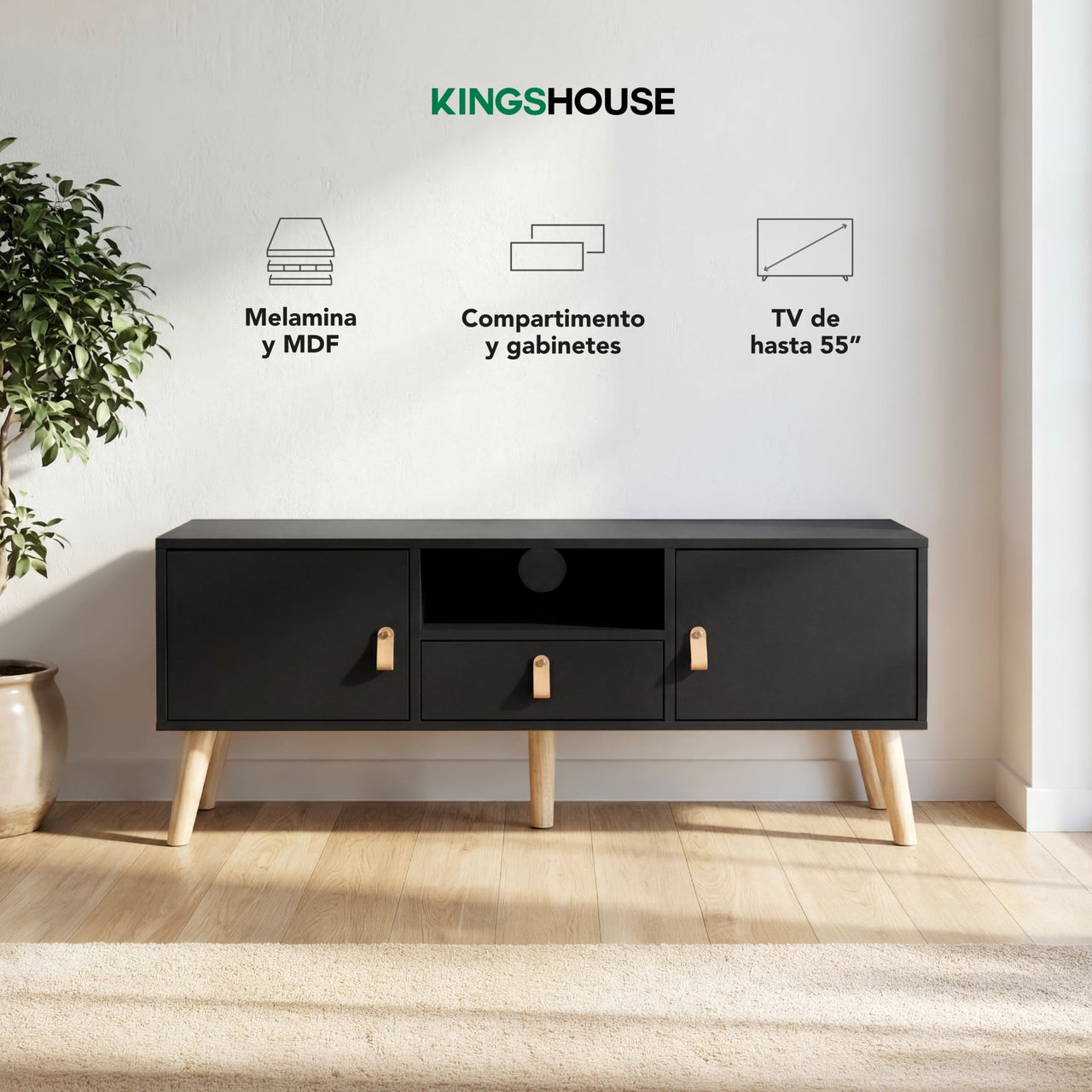 Mueble TV 55” Estilo Moderno con Repisas Prácticas