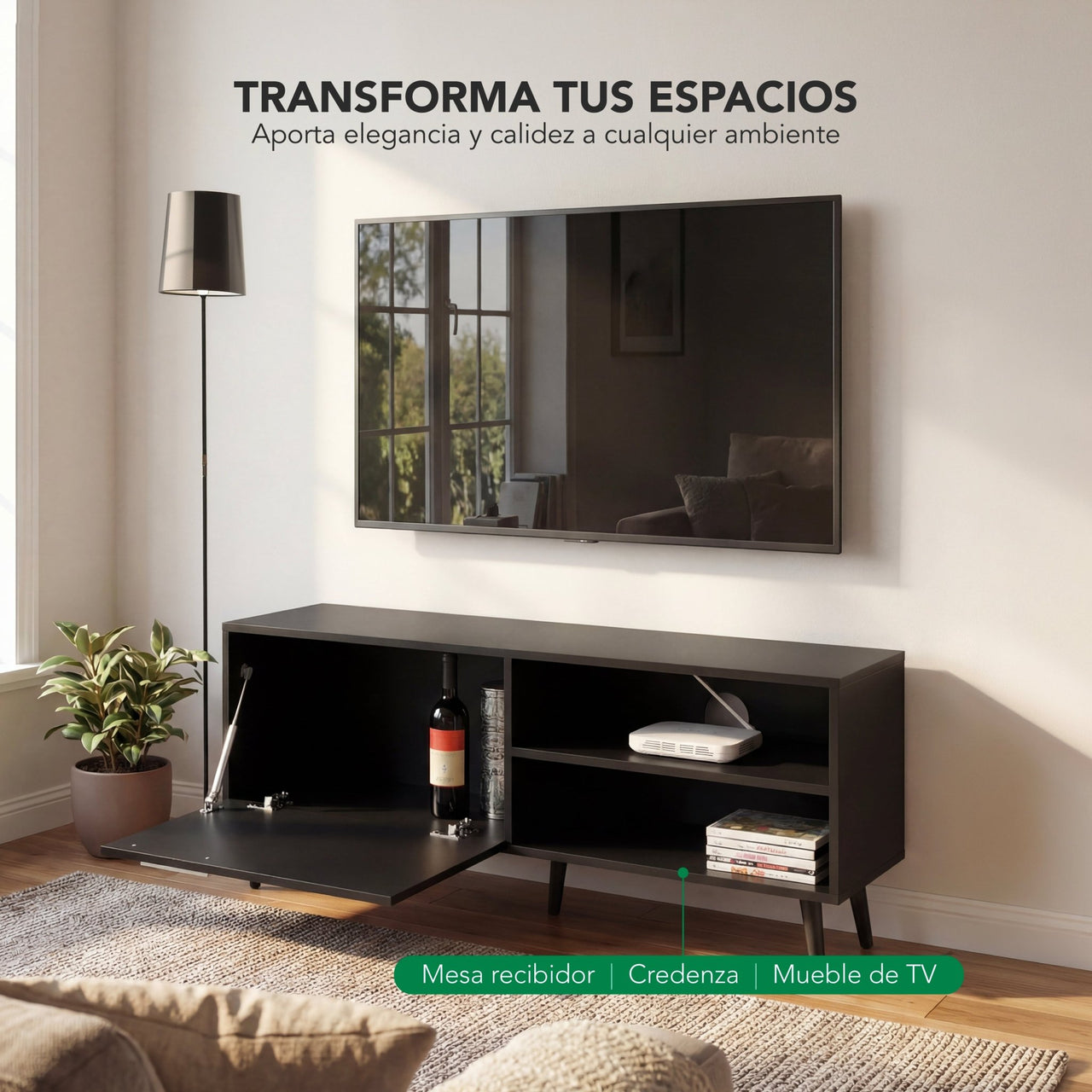 Mueble TV 55” con Repisas Diseño Moderno Funcional