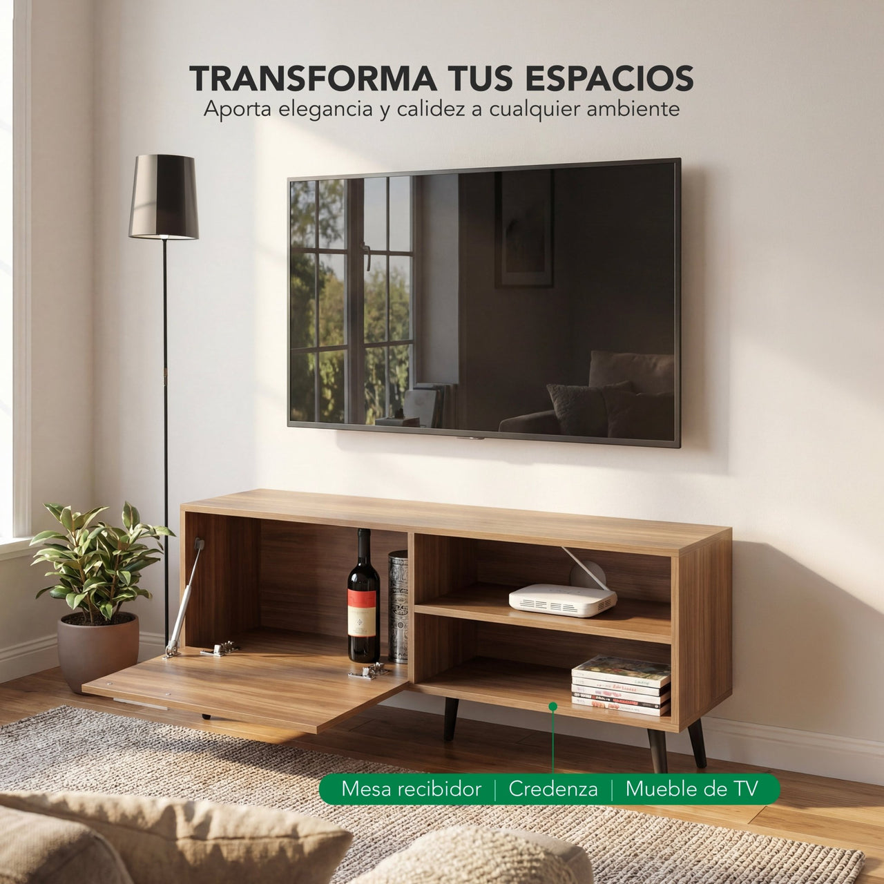 Mueble TV 55” con Repisas Diseño Moderno Funcional