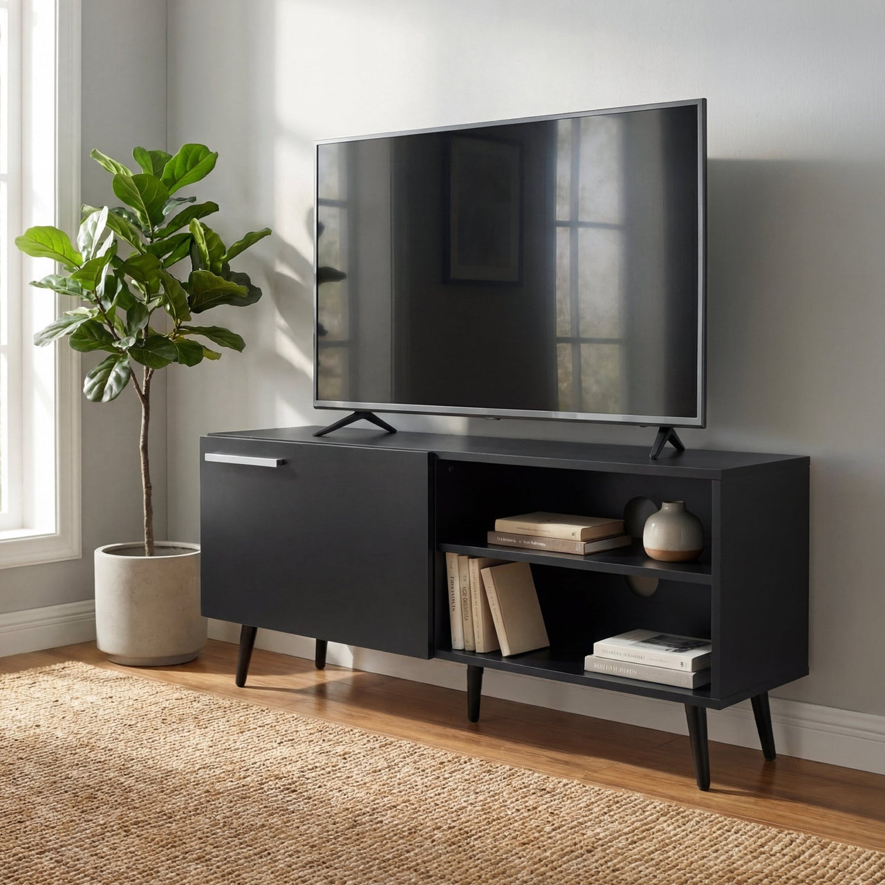 Mueble TV 55” con Repisas Diseño Moderno Funcional