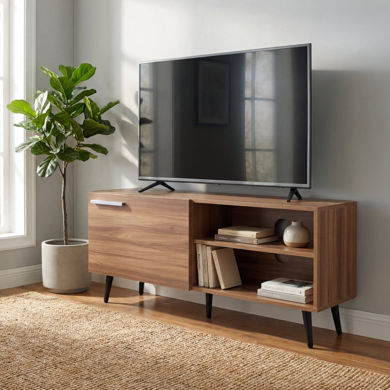 Mueble TV 55” con Repisas Diseño Moderno Funcional