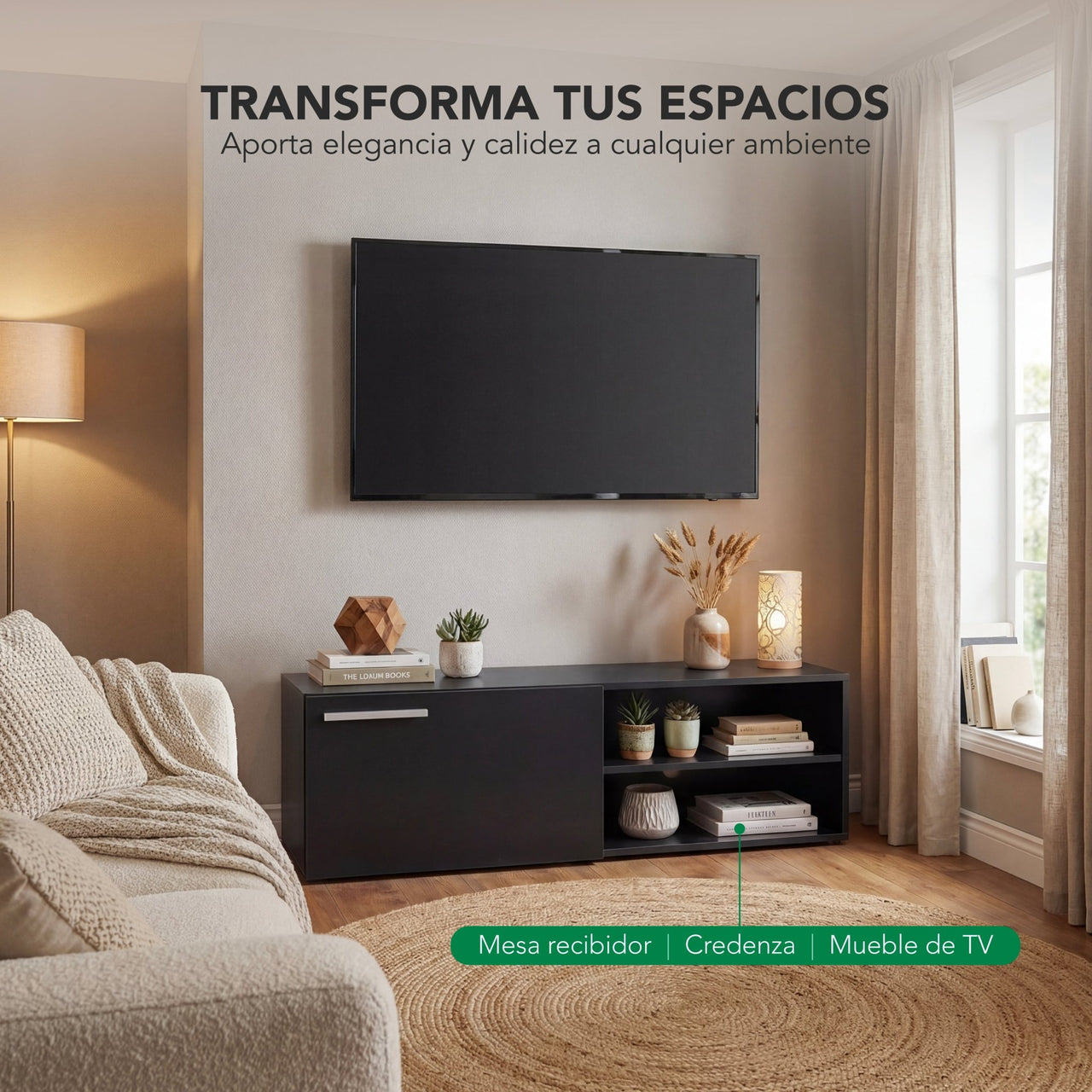 Mueble TV 55” con Almacenamiento Moderno de Madera
