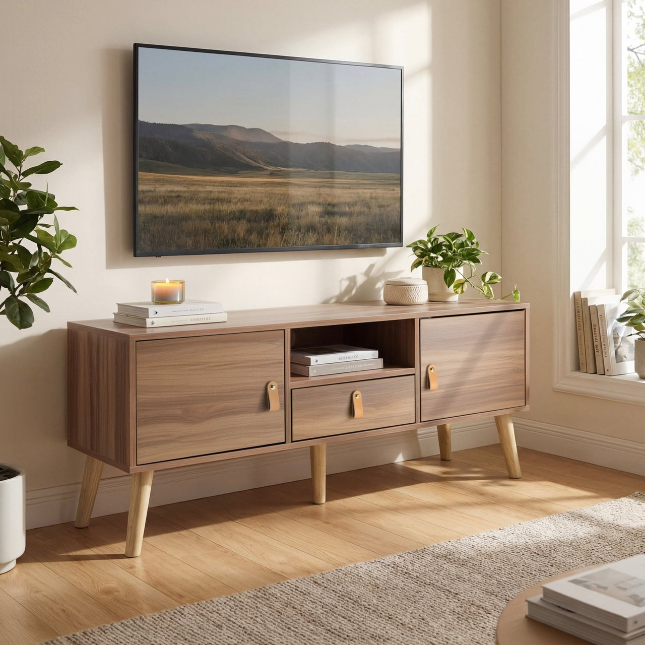 Mueble TV 55” Estilo Moderno con Repisas Prácticas