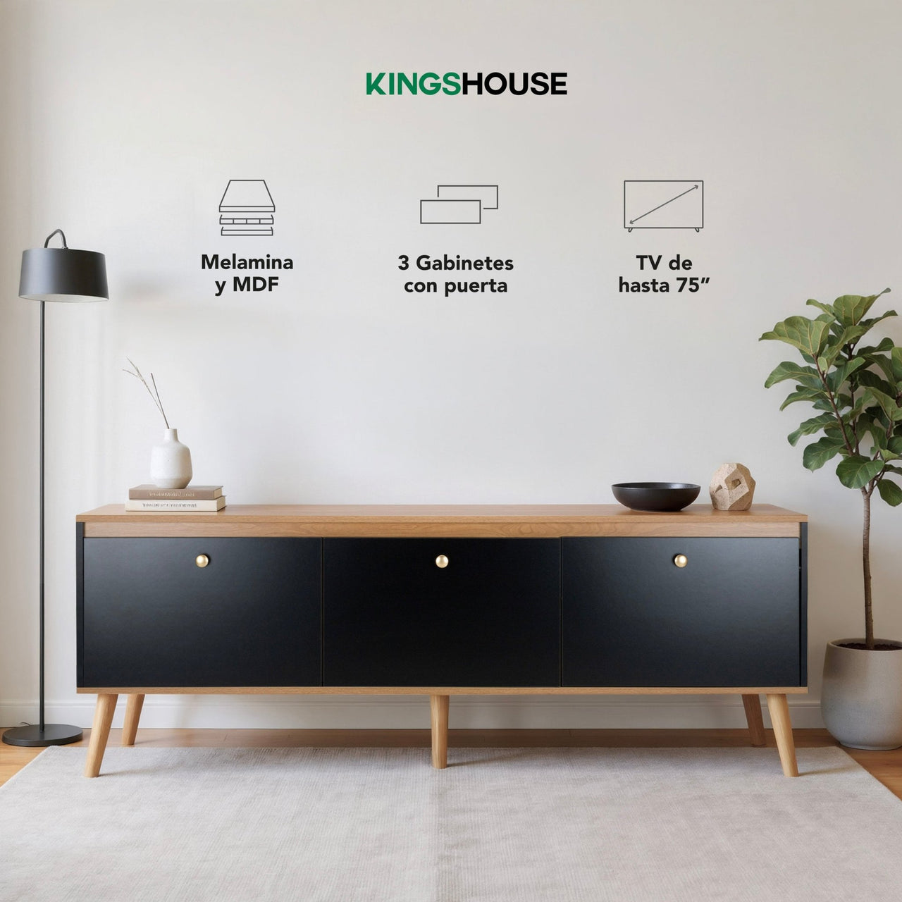 Mueble TV 75” Diseño Moderno con Repisas Prácticas
