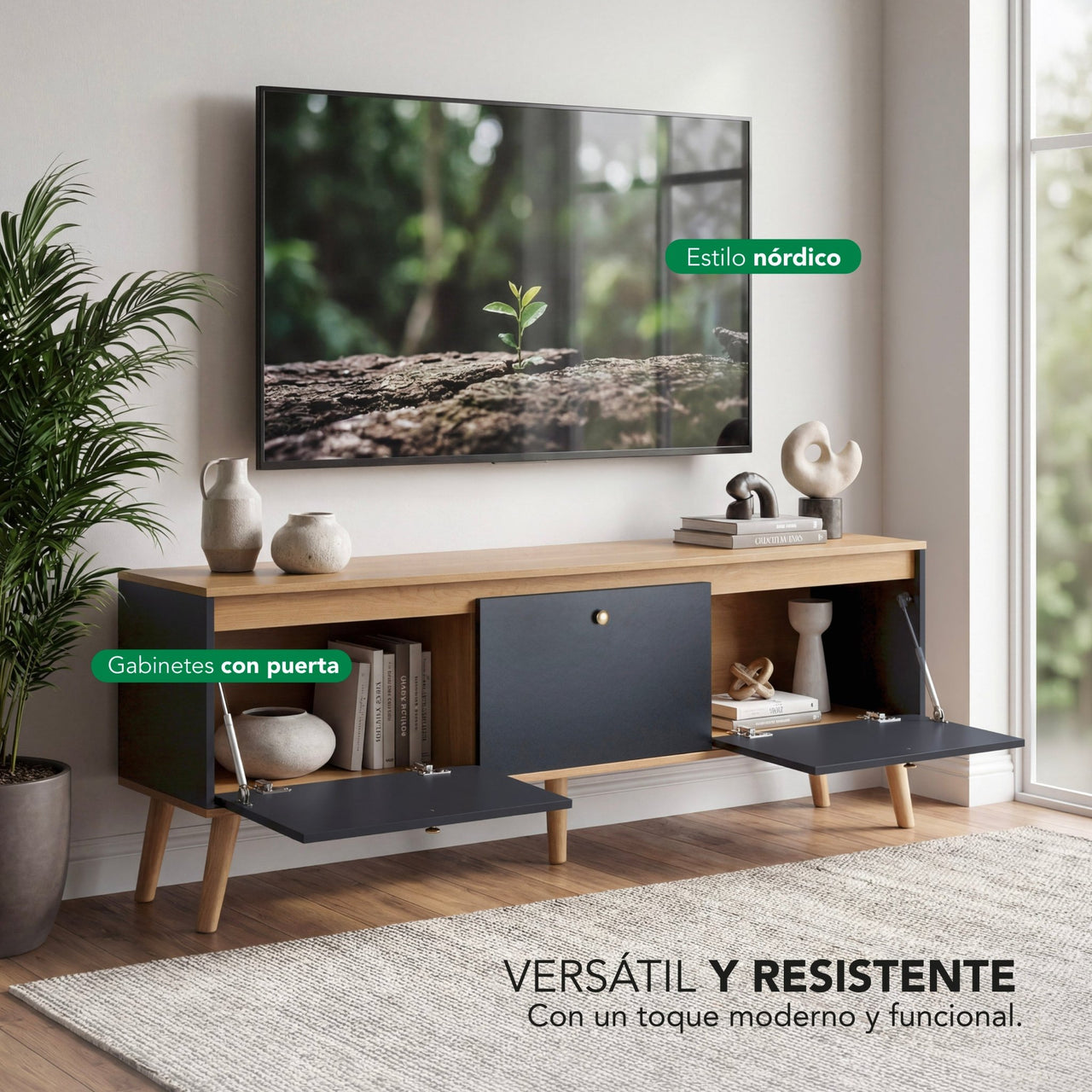 Mueble TV 75” Diseño Moderno con Repisas Prácticas