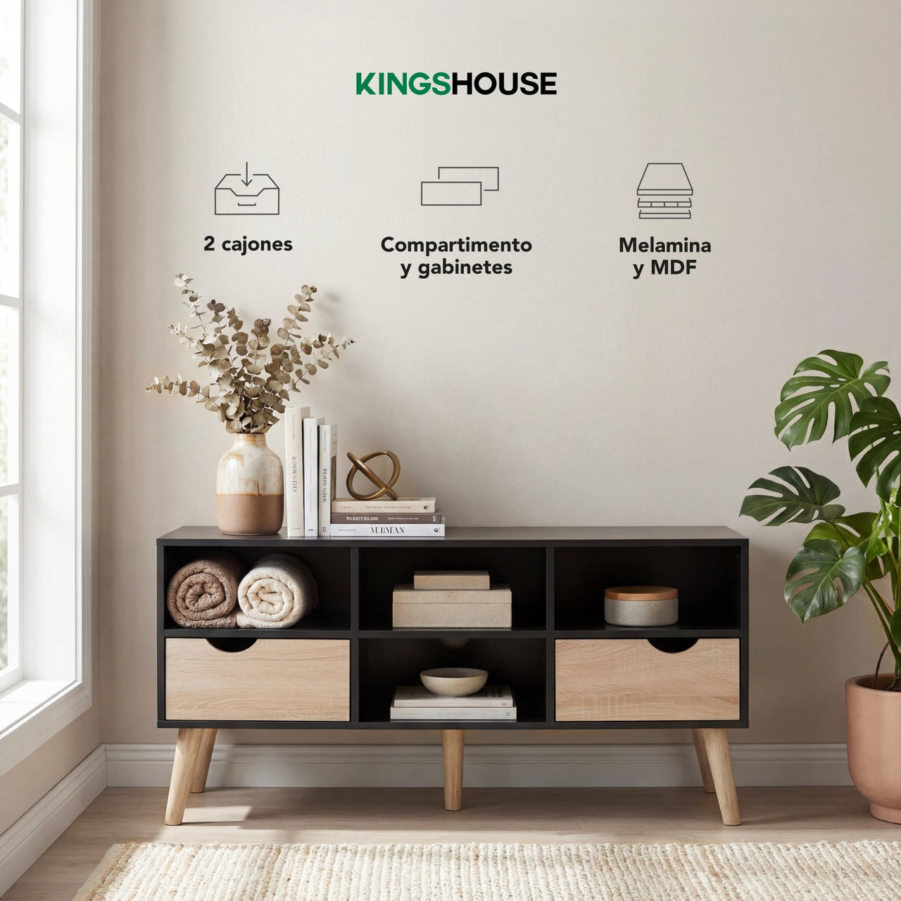 Mueble TV 50” con Almacenamiento Moderno de Madera