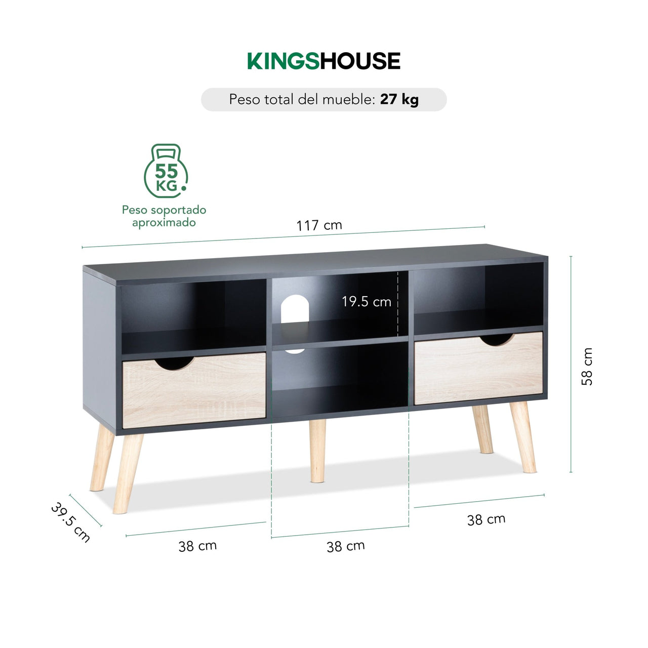 Mueble TV 50” con Almacenamiento Moderno de Madera