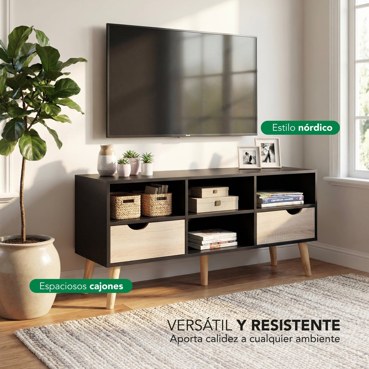 Mueble TV 50” con Almacenamiento Moderno de Madera