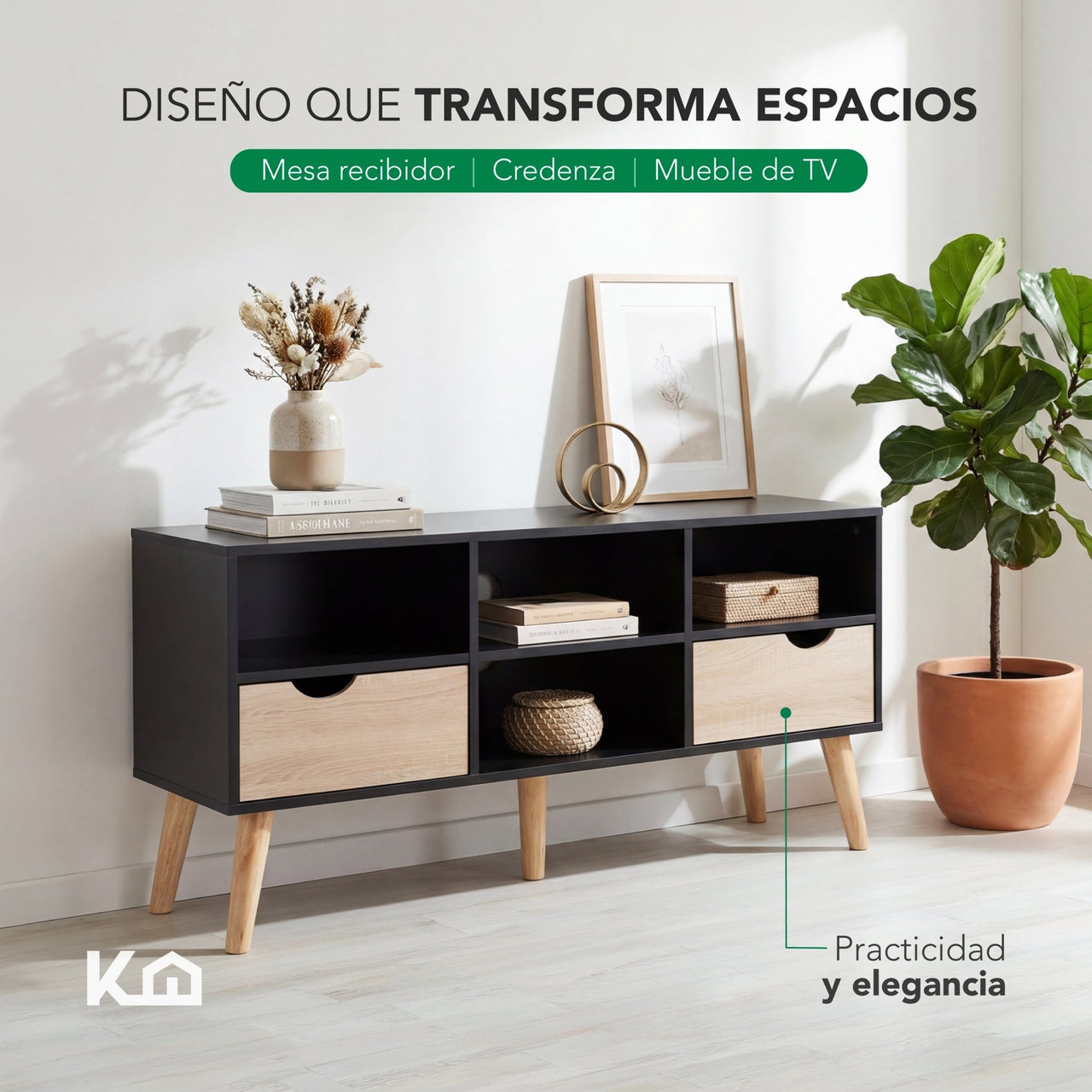 Mueble TV 50” con Almacenamiento Moderno de Madera