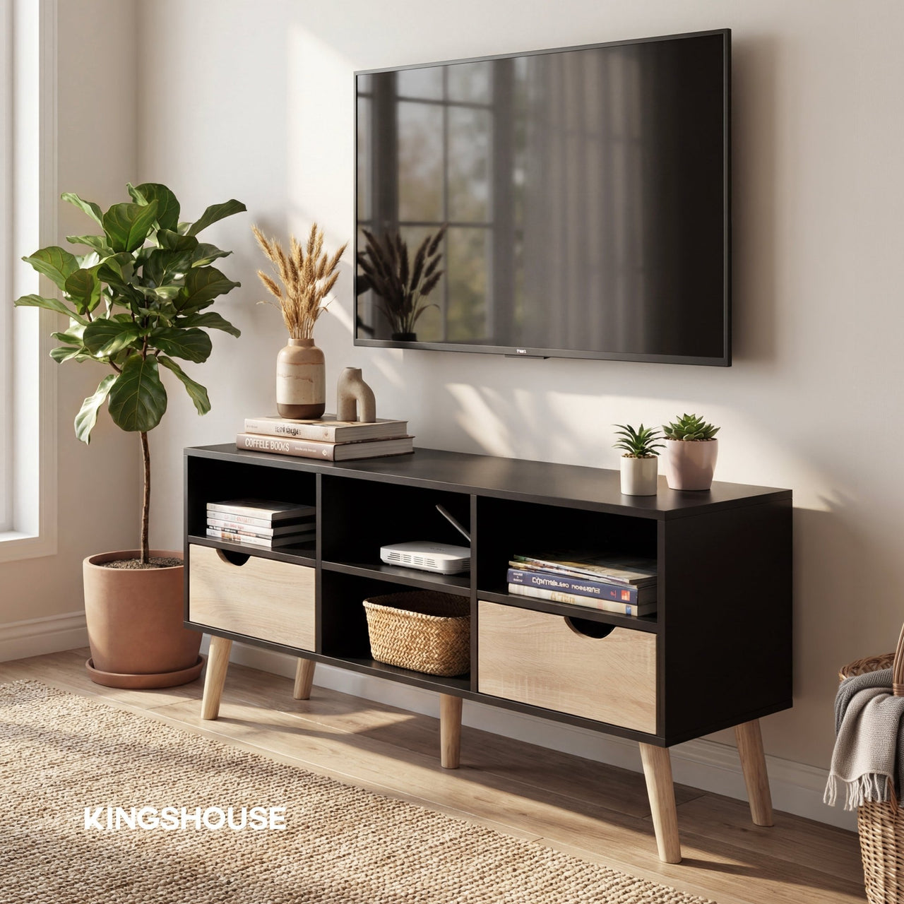 Mueble TV 50” con Almacenamiento Moderno de Madera