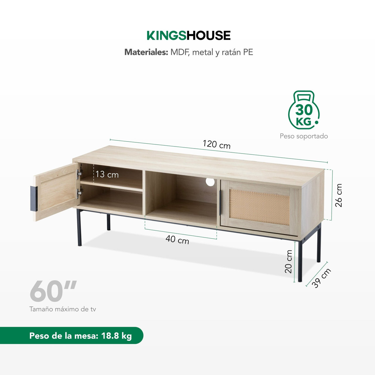Mueble TV 60” Centro de Entretenimiento Madera Moderno
