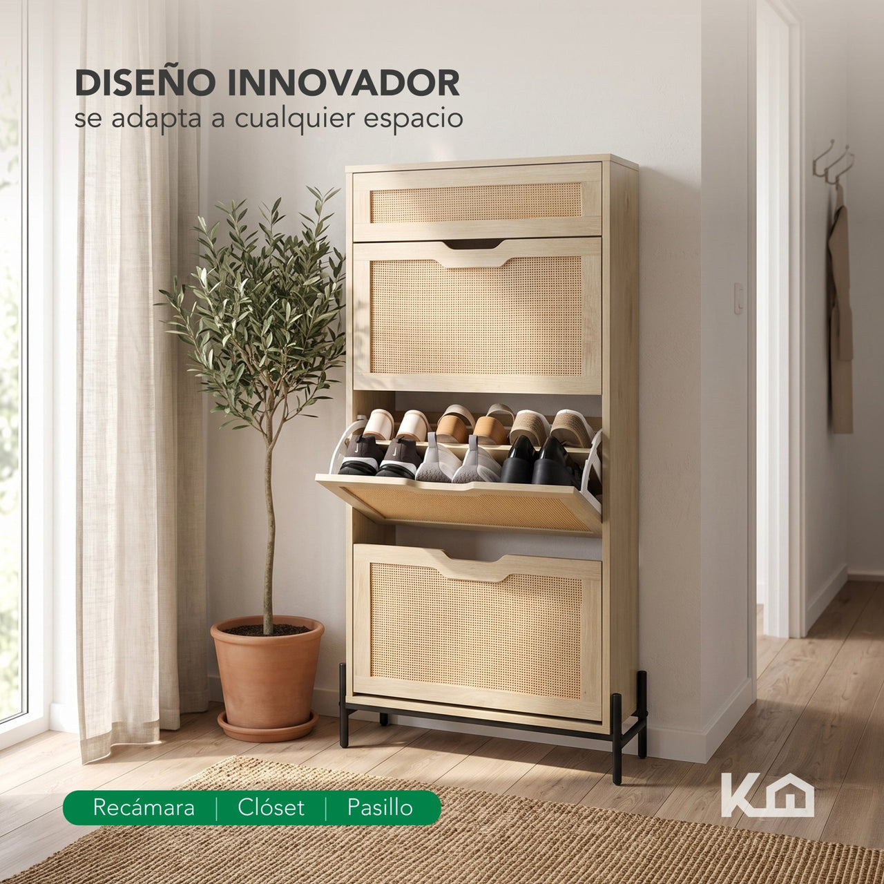 Mueble Zapatero Armario Organizador con 3 Niveles 20 Pares