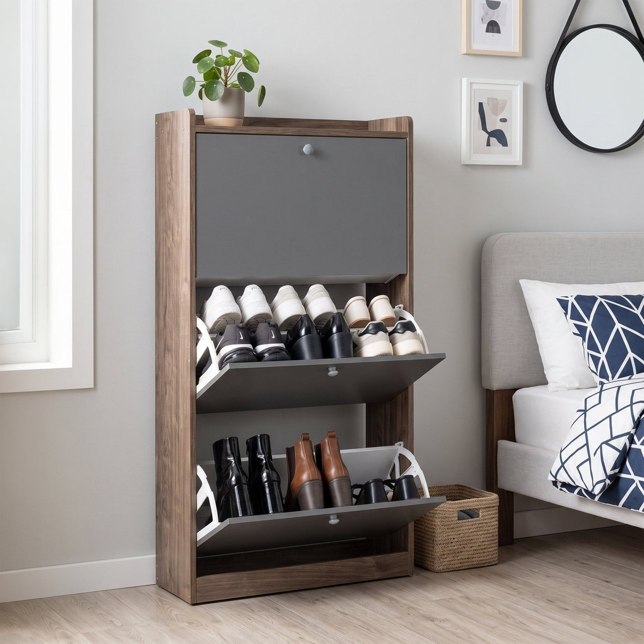 Mueble Zapatero Gabinete Madera Organizador con 3 Niveles